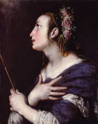 Saint avec une couronne de roses